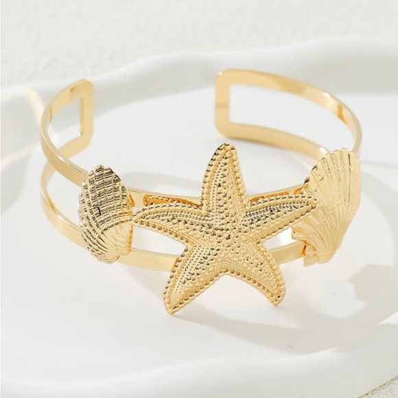 1 Pc Metal Starfish Shell Decor Upper Arm Cuff for Women Summer Vocation Beach - Picture 3 of 4